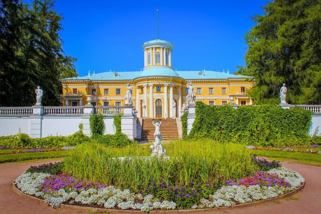 Beautiful summer garden in Arkhangelskoye Estate, Moscow region of Russia