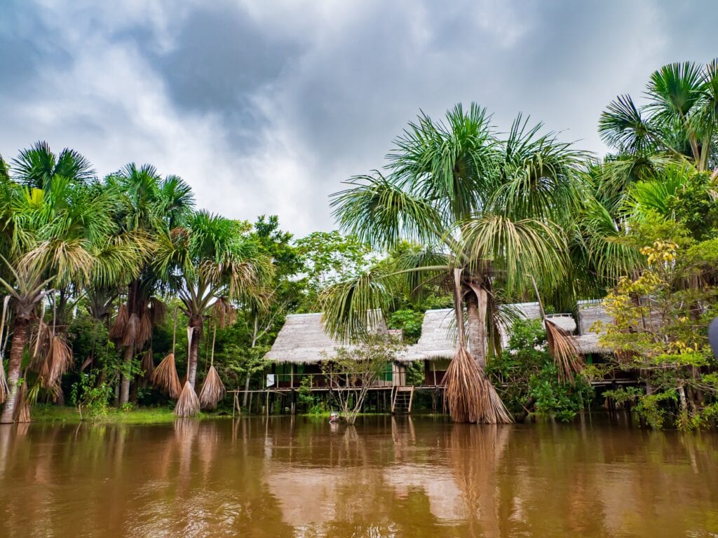 A small village on the Ucayali River in the Reservas Nacional Pacaya Samiria – a protected area located in the Loreto region, Peru, Amazonia, South America.