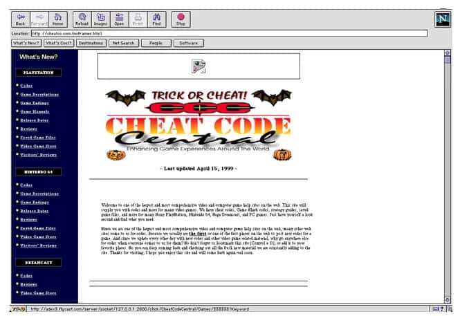 Cheat Code Central Takes Gaming Secrets Online (1997)