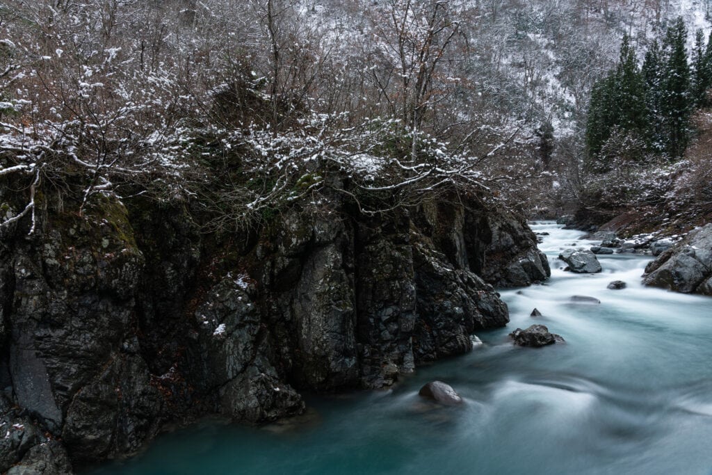 The valley where snow was piled up slightly,tsunan town,Niigata Prefecture,japan
