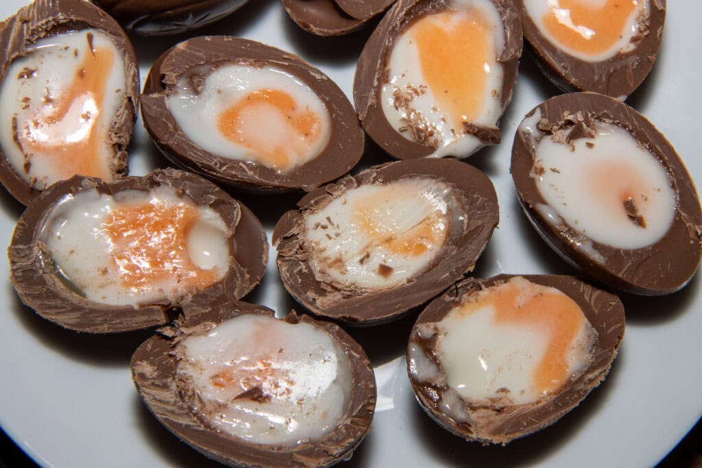 A plate of delicious chocolate cream easter eggs