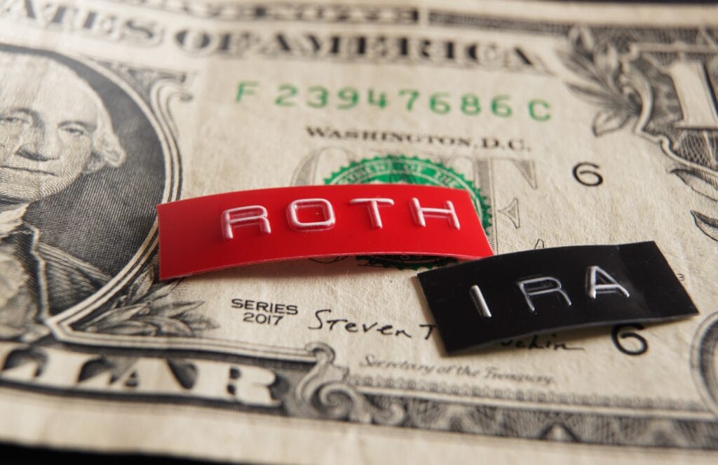 Roth IRA label on U.S. currency