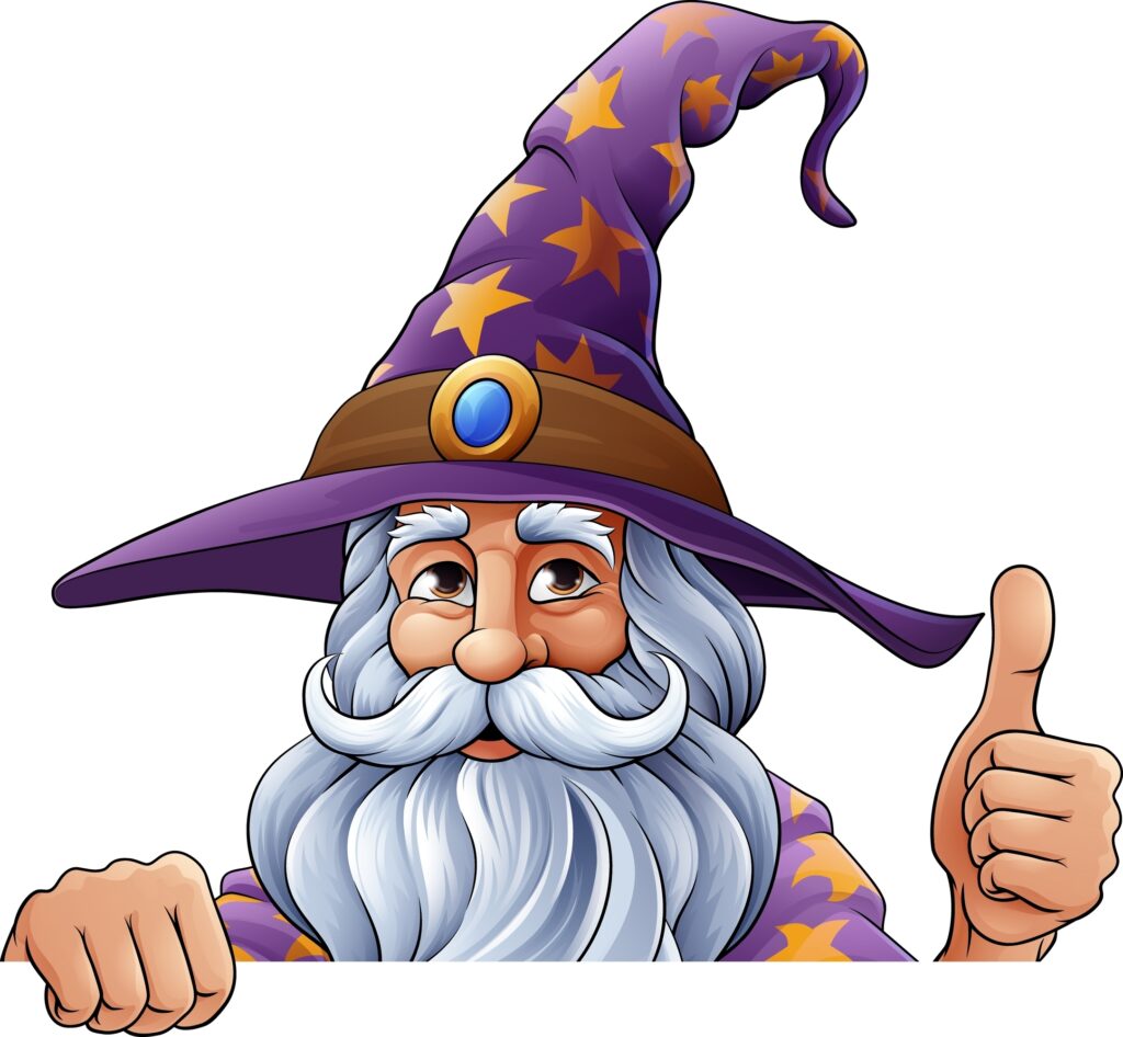 A wizard merlin cartoon beard magician man Halloween character mascot