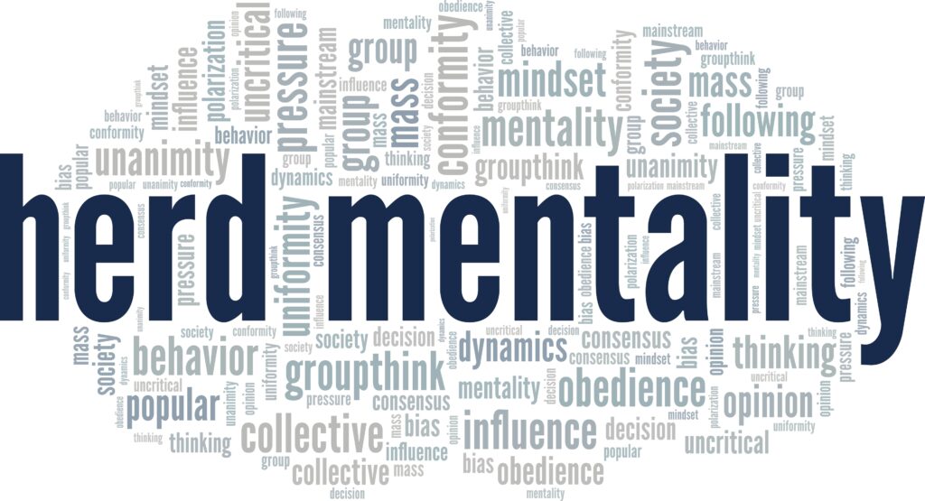 Herd Mentality word cloud conceptual design isolated on white background.