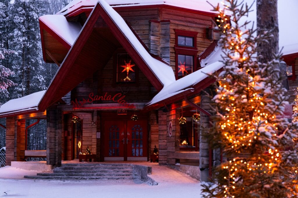Santa Claus Village in Rovaniemi shines with lights, Mrs. Claus House, giant snowmen, gifts, and family joy. A magical winter holiday full of Christmas spirit and wonder. snow games