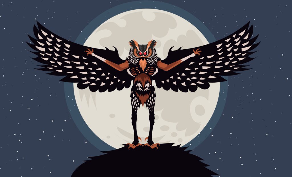 owlman cryptid under full moon