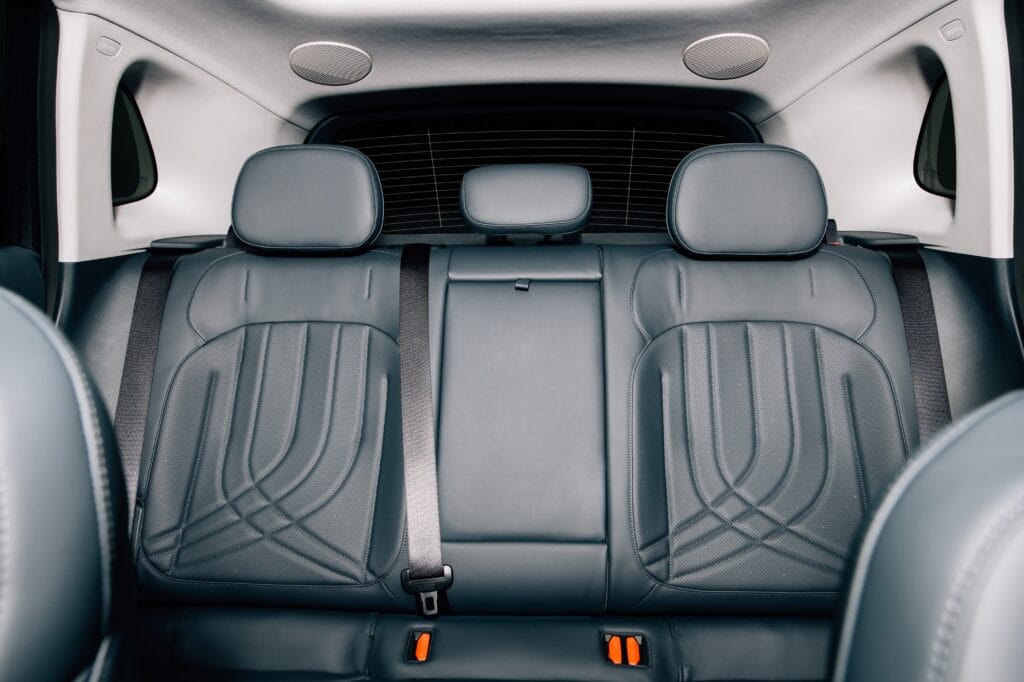 Rear passenger seats in a car
