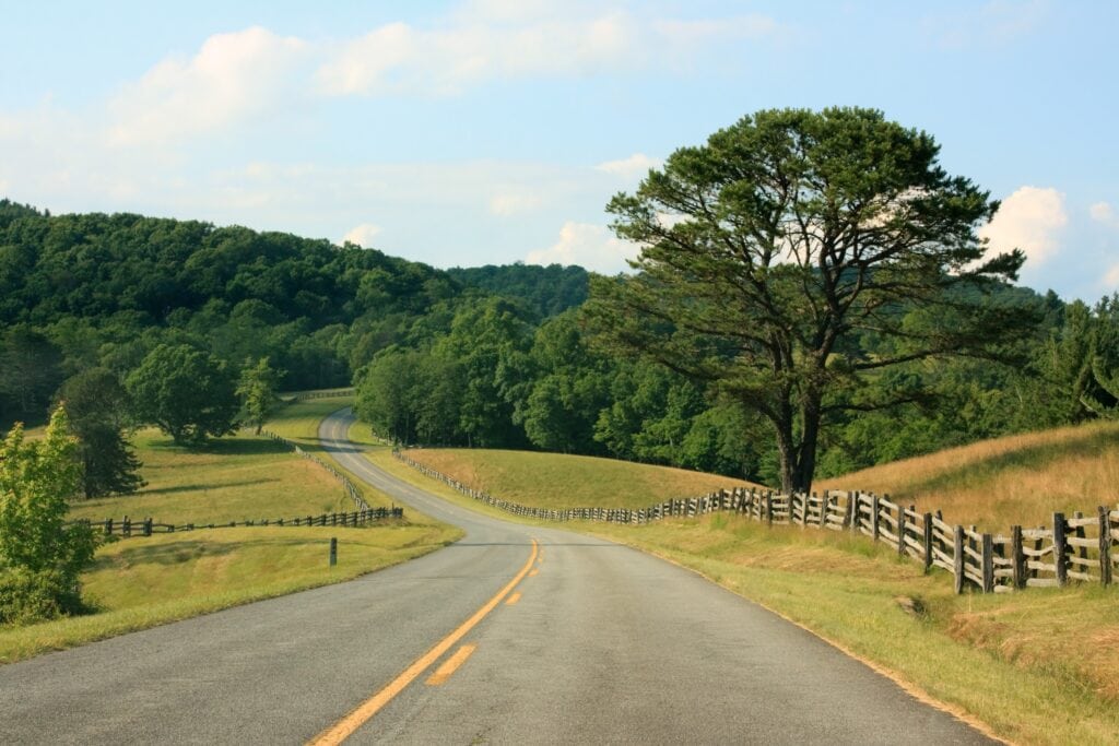 Driving the Blue Ridge Parkway in North Carolina on a summer afternoon