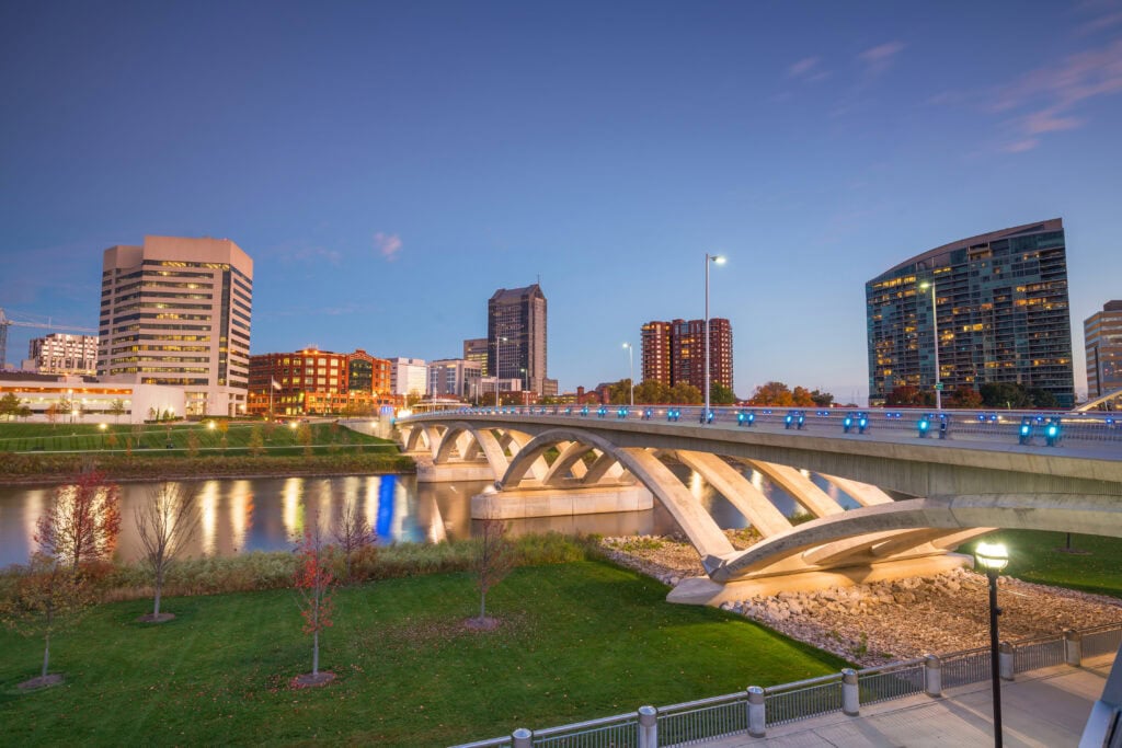 View of downtown Columbus Ohio Skyline at twilight